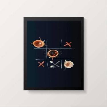 Imagem de Quadro Decorativo Jogo Da Velha Café 24X18Cm Madeira Branca - Quadros 
