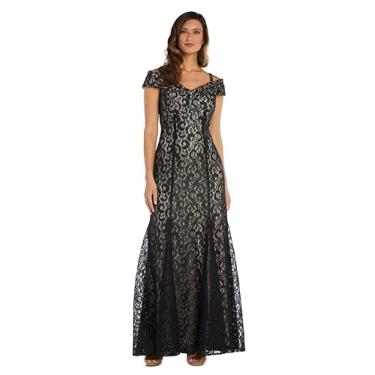 Imagem de R&M Richards Vestido feminino de tamanho único com ombro de fora com cintura império, Preto nude, 54