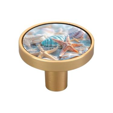 Imagem de Blueangle Pacote com 4 puxadores de armário coloridos estrela do mar 3,5 cm puxadores redondos de gaveta para cômoda e armários de cozinha (120)