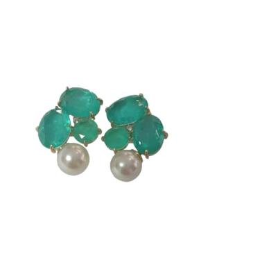 Imagem de Brinco em Turmalina Verde e Pérola, Banho de Ouro 18k