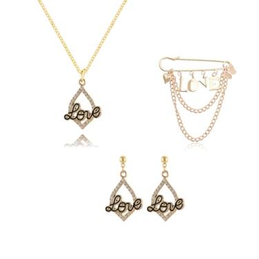 Imagem de QLUYCKW Colar com letra de amor, conjunto de broche, para mulheres, moda, amor, pingente, colar, alfabeto delicado, formato de coração, brincos pendentes para o dia dos namorados, Medium, Liga de aço