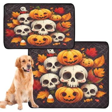 Imagem de CEBUGI Almofadas de xixi laváveis para cães, pacote com 3, almofadas impermeáveis para filhotes de cachorro, antiderrapante, à prova de vazamento, para cama de cercadinho, caveiras fofas