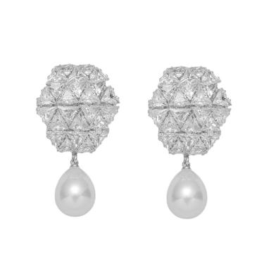 Imagem de Brincos pendentes longos em camadas com lágrima de zircão e strass – Brincos de zircônia cúbica cintilante para mulheres, festa de casamento, roupa formal à noite, Large, Cobre, Zircônia cúbica