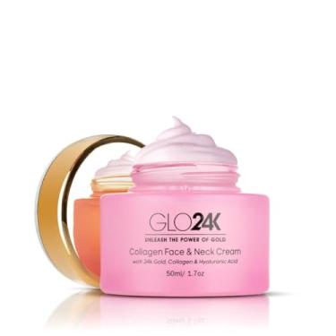 Imagem de Creme de colágeno GLO24K para rosto e pescoço com ouro 24K, colágeno e ácido hialurônico, aumenta os níveis de colágeno da sua pele para uma pele radiante e brilhante, livre de parabenos, 1,7 fl.