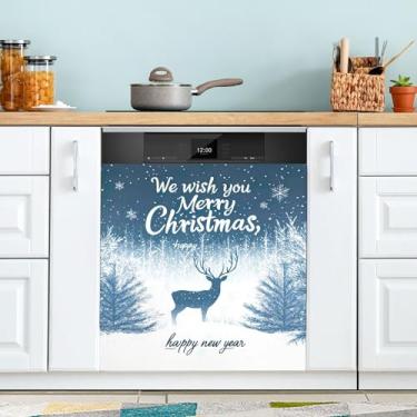 Imagem de xigua Capa magnética de flocos de neve para lava-louças de árvore de Natal, adesivos magnéticos decorativos antiarranhões para painel de geladeira e lava-louças, decoração personalizada de cozinha