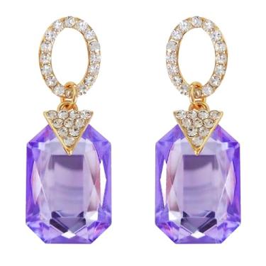 Imagem de Navachi Brincos pendentes de zircão quadrado de cristal branco banhado a ouro 18 k, Zinco Zircônia cúbica, Zircônia cúbica