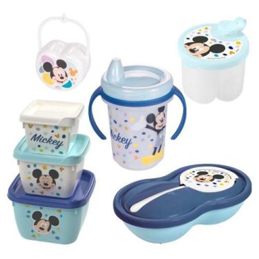 Imagem de Kit infantil caneca com bico, pote para papinha, porta leite em pó, co