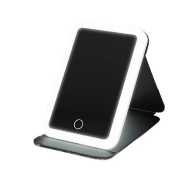 Imagem de Espelho retrovisor de mesa dobrável LED para cosméticos com refil de luz, espelho portátil para mesa, quarto, maquiagem, recarregável, espelho de maquiagem (preto)