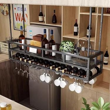 Imagem de Rack de copo de vinho de teto, rack de vinho ajustável em altura, suporte de garrafa de vinho de ferro, suporte de vinho de cálice suspenso, prateleira de armazenamento de copo de vinho doméstico