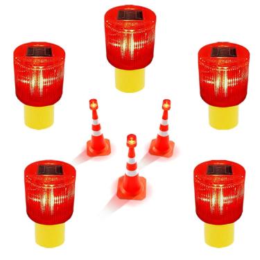 Imagem de Sinalizador Viario Solar Kit 5  Aviso Alerta Cone Transito Avenida Acidente Fiscal Obra Emergencia Segurança