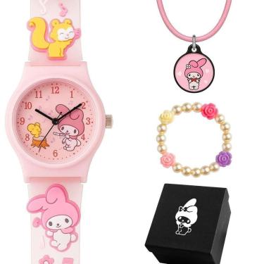 Imagem de Relógio Infantil Analógico para Menina Orizom Kids com Pulseira em Silicone e Colar com Pingente