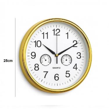 Imagem de Relógio de Parede Relógio Analógico com Termômetro e Higrômetro Decorativo Design Moderno Dourado
