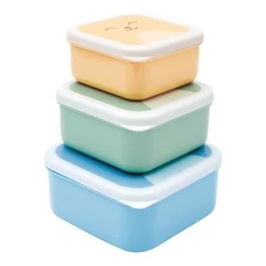 Imagem de Kit 3 Potinhos Gumy Azul Armazenar Alimento Infantil Buba