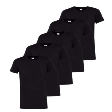 Imagem de Kit 5 Camisetas Básicas Lisas Malha 100% Algodão Fio 30.1 (Preto, G)