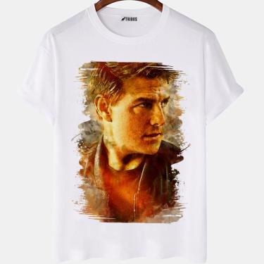 Imagem de Camiseta masculina Ator Famoso Tom Cruise Desenho arte Camisa Blusa Branca Estampada