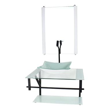 Imagem de GABINETE DE VIDRO PARA BANHEIRO 60CM AP CUBA QUADRADA BRANCO COM TORNEIRA PRETA