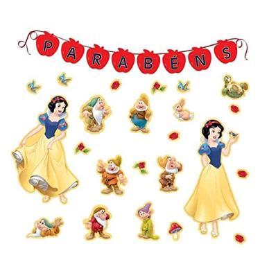 Imagem de Painel Festa Branca de Neve Eva Auto Adesivo + Faixa de Parabéns