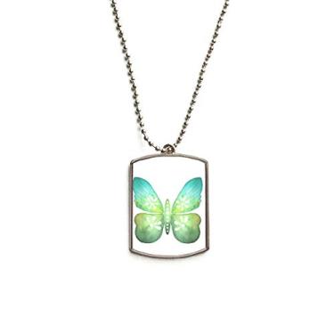 Imagem de Borboleta de folha verde com padrão floral corrente de aço inoxidável pingente de identificação de cachorro colar para animais de estimação