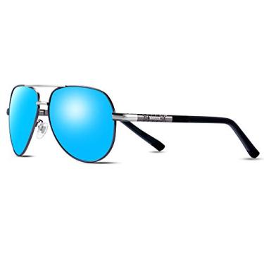 Imagem de Barcur Óculos de sol aviador polarizados para homens e mulheres, lentes grandes, proteção UV, Azul (gun-blue01), Large