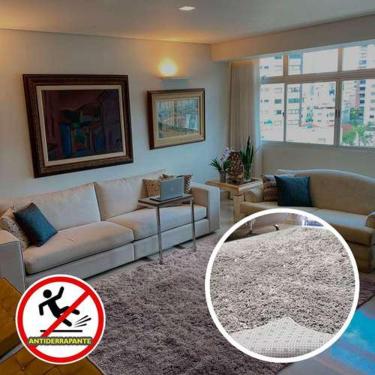 Imagem de Tapete Sala Quarto e Escritório Peludo Felpudo Shaggy Altura Pelo 40mm Cinza Casa Dona