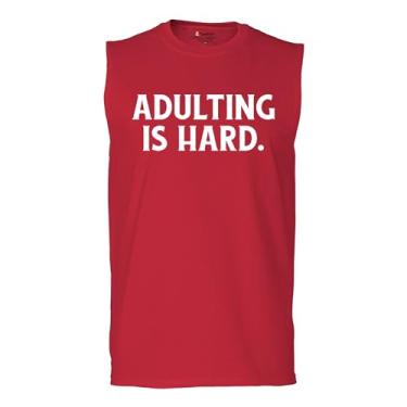 Imagem de Camiseta Adulting is Hard Muscle Funny Adult Life Do Not recommend Humor Parenting Responsibility 18th Birthday Men's, Vermelho, G