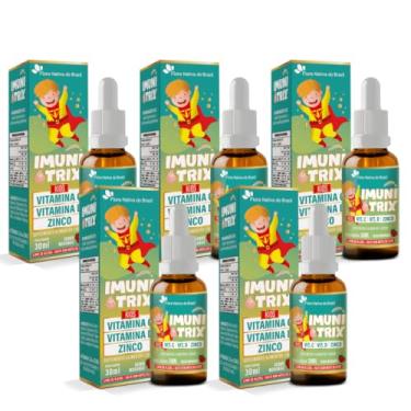 Imagem de Kit Com 05 - ImuniTrix Kids (Vitamina C + D + Zinco) 30ml Sabor Morango Flora Nativa