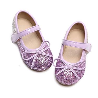 Imagem de Otter MOMO Sapatilhas de bailarina Mary Jane para crianças/meninas, sem cadarço, para festas escolares, D728-roxo, 22