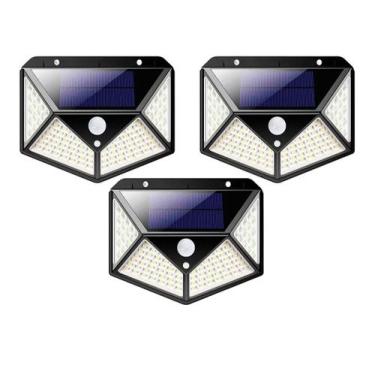 Imagem de Kit 3 Luminária Energia Solar Parede 100 Led Sensor Presença 3 Funções