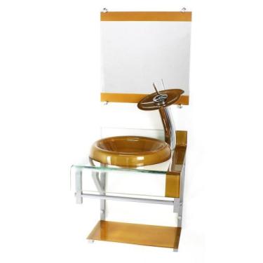 Imagem de Gabinete Vidro 40Cm Banheiro Curvado Duplo Pc Cuba Chapéu - Cubas E Ga