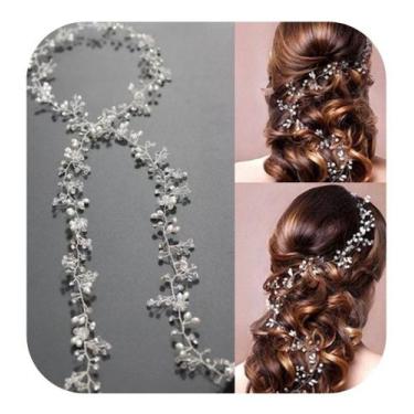 Imagem de Enfeite Arranjo Cabelo 50cm Noiva Debutante Fio Strass - Reis Acessóri
