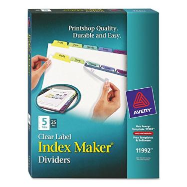 Imagem de Divisórias de etiquetas transparentes Avery Index Maker, 5-guia, Multicor, 25-set