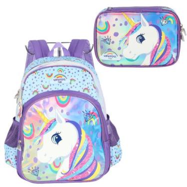 Imagem de Mochila Escolar Estojo Box Grande Menina Unicornio Up4you, Violeta