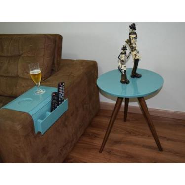 Imagem de Mesa Lateral Tampo Laqueado Para Sala Tampo 50 cm Tripé Pés Palito - l