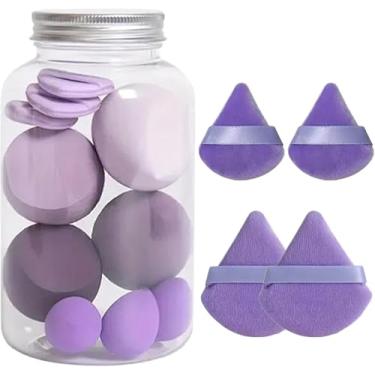 Imagem de Kit 14 Esponjas de Maquiagem Facial Macia Corretivo Base com Frasco (Roxo)
