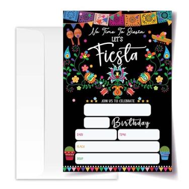 Imagem de Cartões de convite de aniversário Fiesta com envelopes pacote de 20 (10 x 15 cm), convites de festa para meninos, meninas, adolescentes, No Time To Siesta Let's Fiesta, decoração e suprimentos de