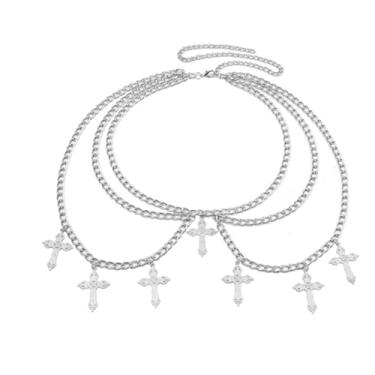 Imagem de Cinto feminino de corrente cruzada dourada ajustável boêmio em camadas cinto punk gótico cruz barriga cinto de verão biquíni pingente cruz joia corporal, Adjustable, Liga metálica, Sem Pedra Preciosa