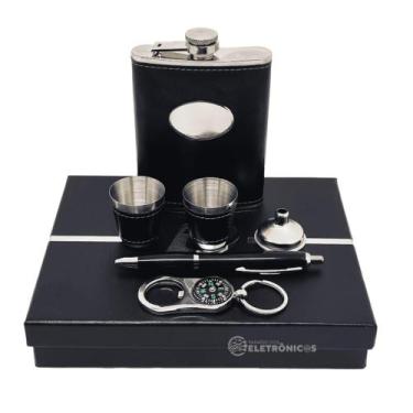 Imagem de Kit Cantil Porta Bebidas Caneta 2 Copos Shot Funil Chaveiro Ideal Para