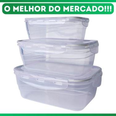 Imagem de Kit 03 Potes Plástico Herméticos 500/1000/1500ml Food Lock - Lp House,