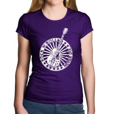 Imagem de Baby Look Algodão Rock n Roll Never Die Guitarra - Foca na Moda, Roxo,