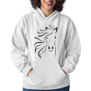 Imagem de Moletom Feminino Cavalo Traços - Foca na Moda, Branco, P