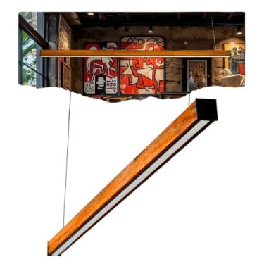 Imagem de Lustre Pendente Caibro Horizontal Madeira LED Quente Bivolt Iluminação Interior Estilo Moderno Elegante Sofisticado Versátil Decoração Sala Jantar Cozinha Escritório Área (Base Dupla)