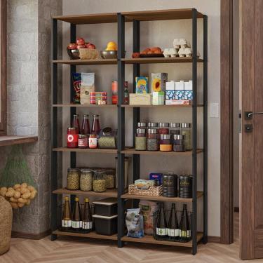 Imagem de Armário Estante Multiuso Organizador Despensa 10 Prateleiras 118cm Rustic/Preto Madesa