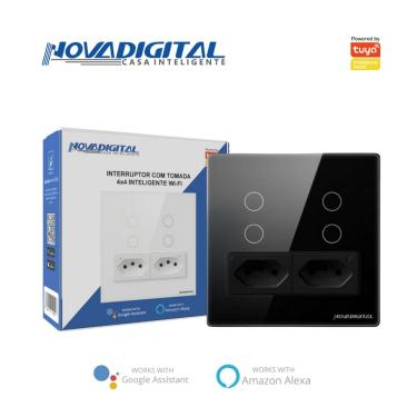 Imagem de Interruptor Inteligente 4 Botões Touch 2 Tomada wi-fi 4x4 (Preto)