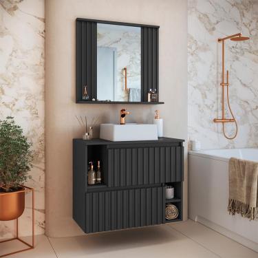 Imagem de Conjunto de Gabinete com Cuba Branca e Espelho de Banheiro Luiza 2 pt Grafite