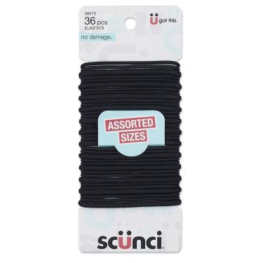 Imagem de Elastics para cabelo Scunci da Conair No Damage Black, pacote com 36