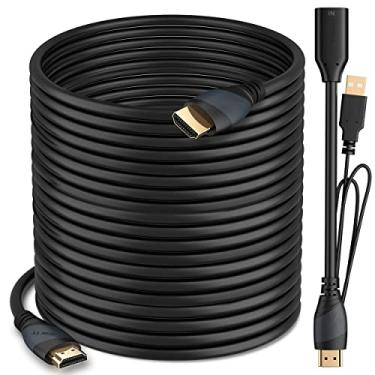 Imagem de Cabo HDMI de 30 m com reforço único, cabo HDMI GearIT Pro Series de alta velocidade (100 pés/30,48 metros) suporta canal de retorno de áudio 4K 3D CL2 na parede com Ethernet e amplificador de sinal integrado, preto, Preto, 100 Feet
