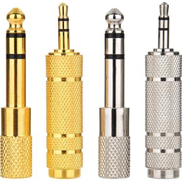 Imagem de Adaptador de fone de ouvido de 4 peças eBoot 6,35 mm macho para plugue estéreo fêmea e de áudio de 3,5 mm macho para 6,35 mm fêmea