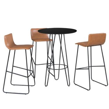 Imagem de Conjunto Mesa Bistrô Dubai Tampo Preto Com 3 Banquetas Em Couro Caramelo E Metal Preto