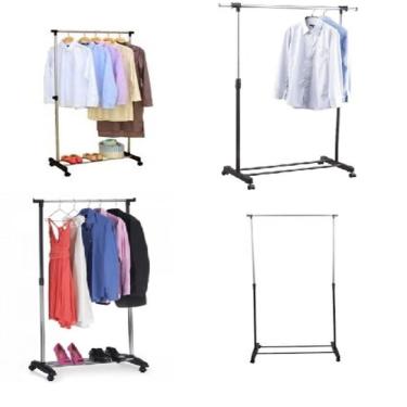 Imagem de Arara Guarda Roupas Com Sapateira Portatil Cabideiro Regulavel Cromado Varal Com Rodinhas Completa