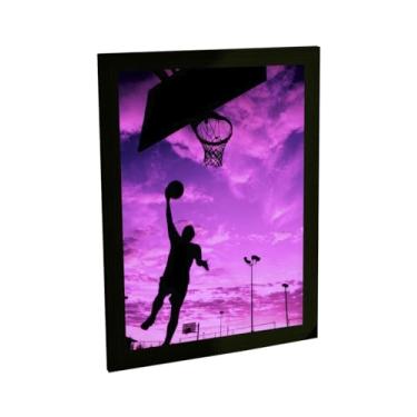 Imagem de Quadro Decorativo Basquete Quadra De Rua Ilustração Rosa Decoração Poster Quarto Sala